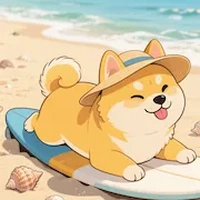 Dog surfing on beach board